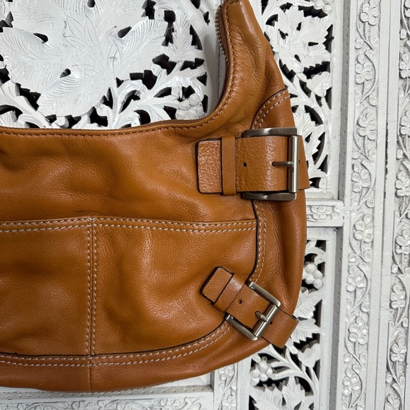 Michael Kors Camel Brown Buckle Crescent Moon Shaped Leather Shoulder Bag - Picture 3 of 9
